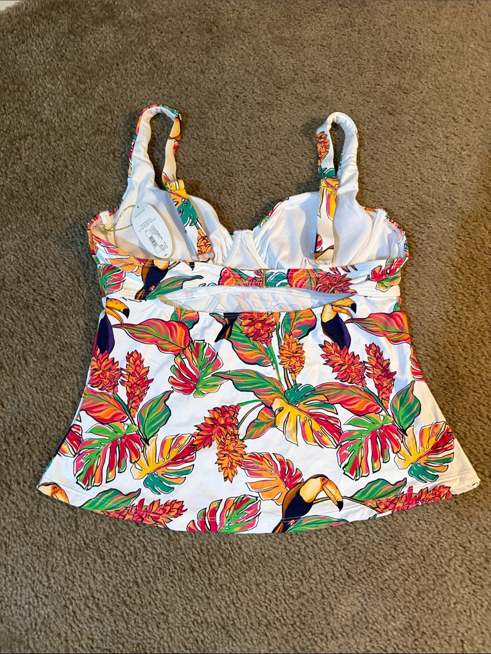 White Tropical Toucan tankini swim top size large - Picture 4 of 9